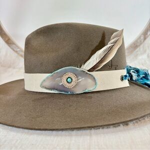 Cream Italian suede Hat Band with side Agate Crystal Gem